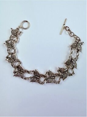 Monarch Butterfly Link 14mm Sterling Silver 925 Ornate Wings Toggle Bracelet